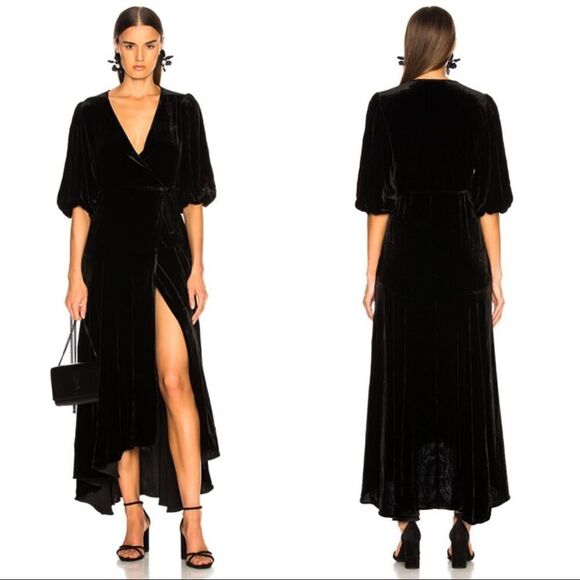 Ganni aldine velvet silk blend Wrap Maxi dress size 34/US2
